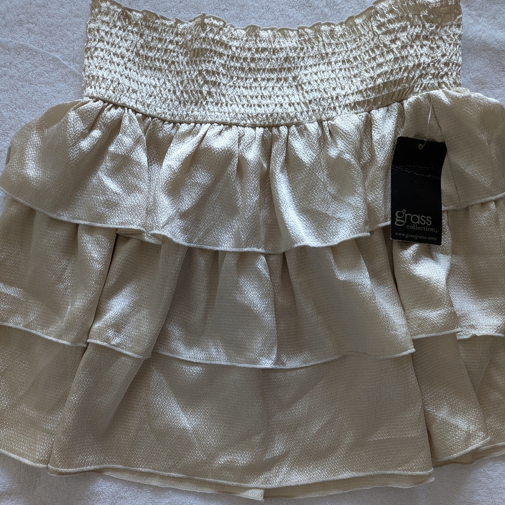 Grass Collection Elastic Waist Ruffle Tiered Mini Skirt